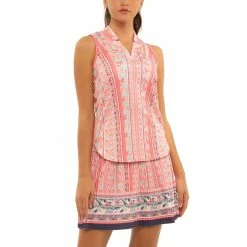 Lucky In Love Flower Patch Melon Womens Sleeveless Golf Polo