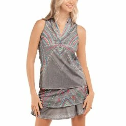 Lucky In Love Desert Vibes Notch Eclipse Womens Sleeveless Golf Polo